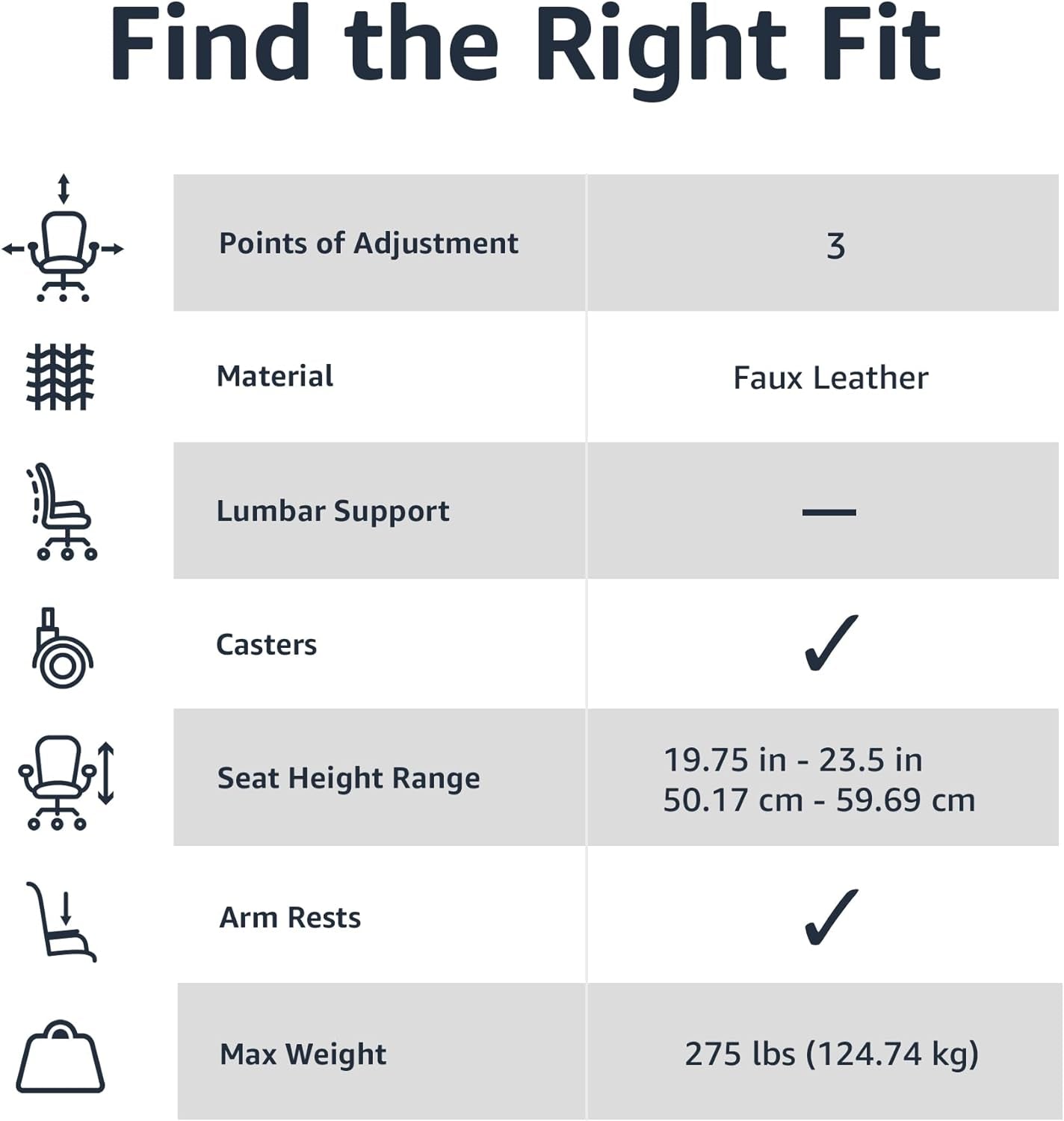 Classic Puresoft PU Padded Mid-Back Height Adjustable Office Computer Desk Chair with Armrest, 26"D X 23.75"W X 42"H, Cream