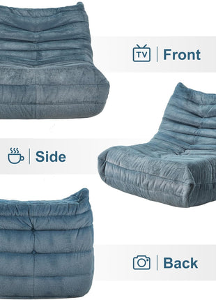 Giant Memory Foam Bean Bag Chair for Adults - Plush Faux Fur Sofa for Living Room, Bedroom, and Office (Bluegrey, Single)
