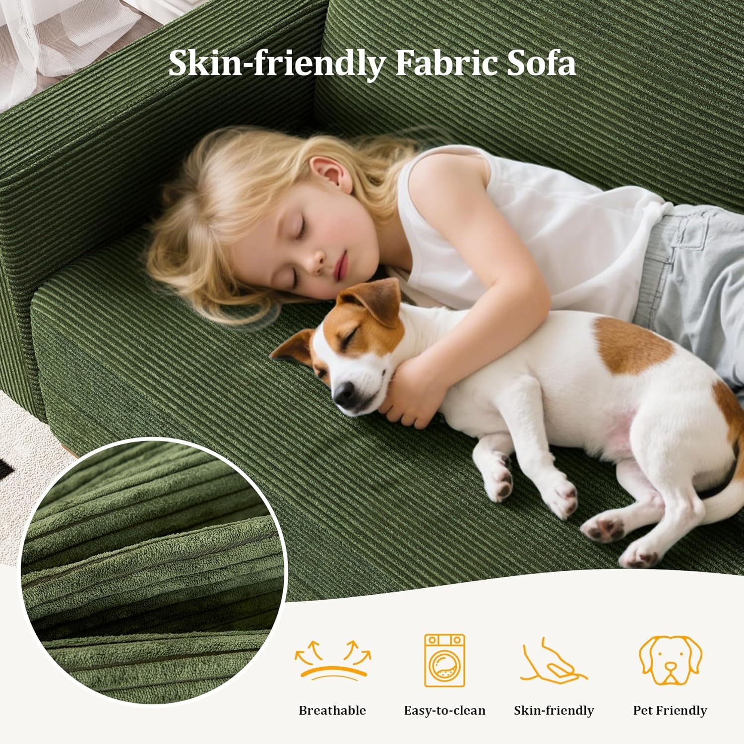 65.4" Loveseat Sofa Green Corduroy Couch, Mid-Century Modern Small Couches for Living Room, Bedroom, Office, Comfy Sofa with Spring Cushion, Solid Wood Frame, Tool-Free Assembly