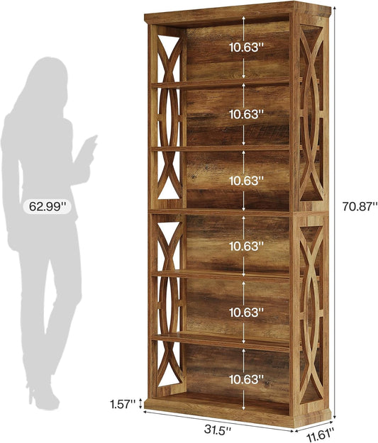 6-Tier Bookshelf, 71 Inches Tall Freestanding Bookcase, Large Industrial Bookshelves Display Shelves, Wooden Book Shelf for Home Office, Living Room, Bed Room, Rustic Brown