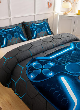 Geometric Lightweight Microfiber Comforter Set for Kids - Blue, Full Size