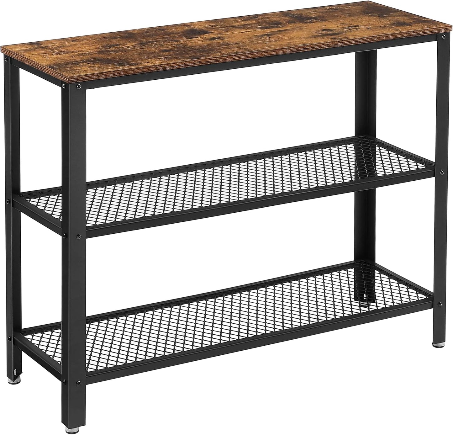 40" Industrial Console Table, 3 Tier Entryway Table with Storage Shelf, Narrow Sofa Tables for Living Room, Hallway, Entrance Hall, Corridor, Bedroom, Rustic Brown and Black ULNT81BX
