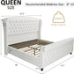 Queen Size Platform Bed Frame, Chenille Upholstered Sleigh Bed with Scroll Wingback Headboard & Footboard/Button Tufted/No Box Spring Required/Cream
