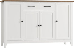 55" Buffet Cabinet with Storage, Kitchen Buffet Sideboard with Drawers, Large Storage Cabinet with Doors and Shelves, Modern Farmhouse Coffee Bar for Kitchen, Dining Room, Living Room, White