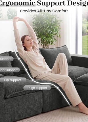 Stylish 101" Modular Cloud Sofa with Ottoman - L-Shaped Boneless Sectional Couch for Living Room, No Assembly Required, Dark Grey