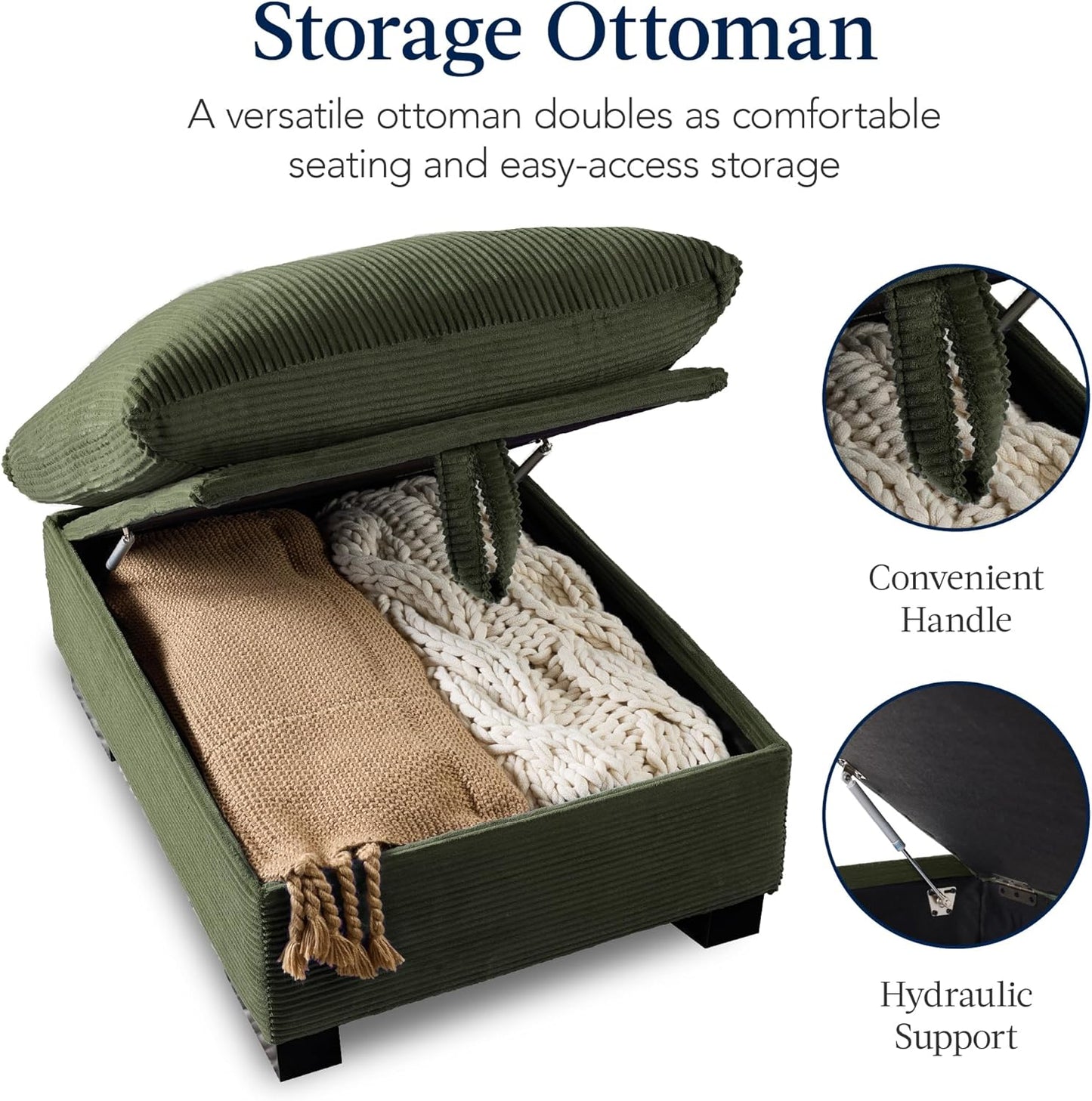 Modern Loveseat Sofa for Living Room, Corduroy Recliner, Removable Cover, Spring Cushions, Solid Wood Frame, Easy Assembly for Small Spaces, 82In – Moss Green