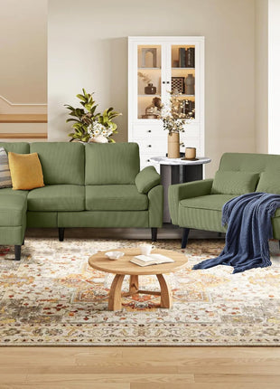 Elevate Your Living Space with Our Elegant 3-Piece Corduroy Sectional Sofa Set, Featuring a Contemporary L-Shaped Design, Removable Cushions, and a Sophisticated Storage Ottoman.