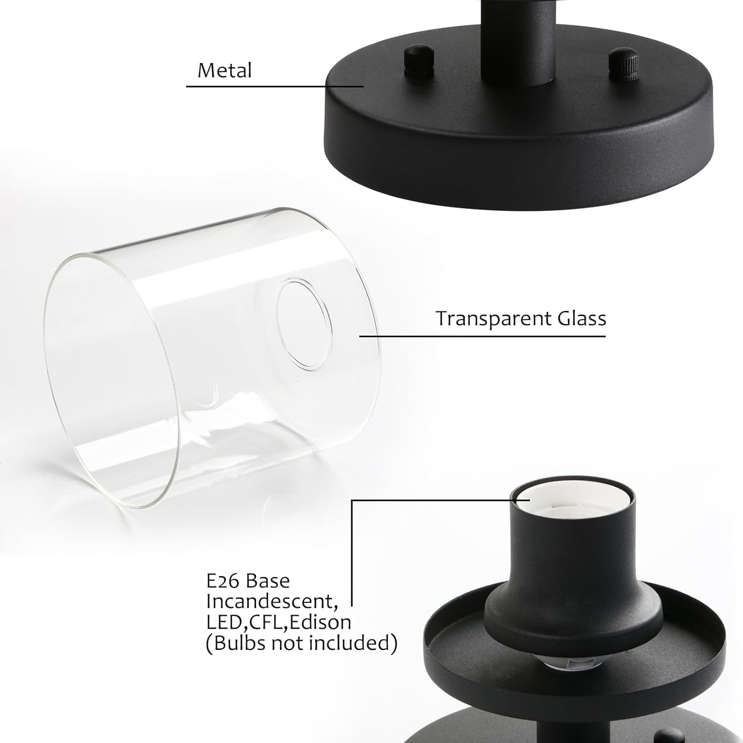 2-Light Semi Flush Mount Ceiling Light, Industrial Pendant Lighting Fixture with Glass Shade, Ceiling Chandelier Lamp for Hallway Loft Kitchen Bar