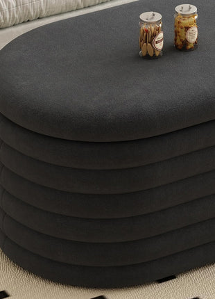 40-Inch Black Upholstered Chenille Fabric Storage Ottoman Bench for Bedroom and Living Room
