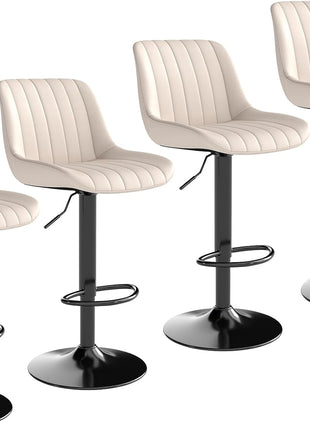 Set of 4 Adjustable Swivel Counter Height Bar Stools with Backrest, Armless PU Leather Kitchen Island Chairs in Beige