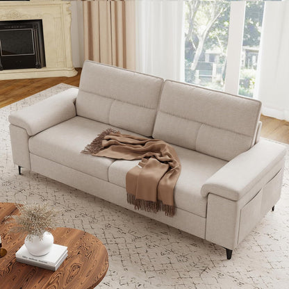 88.97" Modern Couches for Living Room, Deep Seat Sofa with 8”Cushion, Comfy 2-Seater Chenille Loveseat Sofa with Convertible Armrest, Removable Sofa Cover, High Leg (Beige)