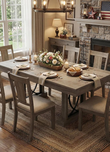 Wooden Farmhouse Dining Table for 6-8 with Dual Large Drawers, 71-Inch Rectangular Design, Durable Frame, Rustic Gray Finish