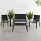 4-Piece Outdoor Textilene Patio Conversation Set, Backyard Furniture W/Loveseat, Coffee Table, Steel Frame - Black/Black