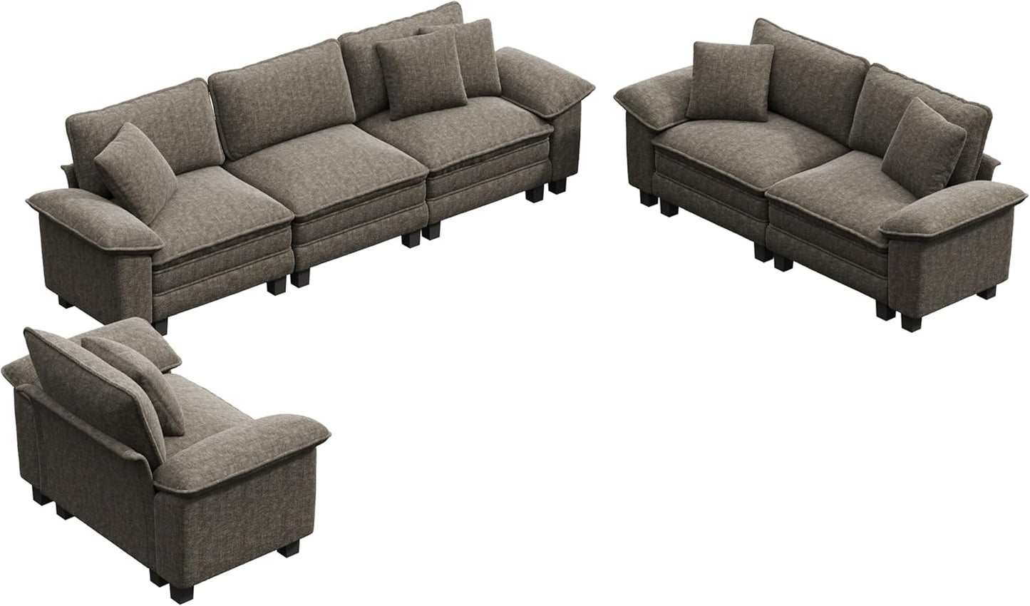 Cloud Modular Couches Sets, 3 Pieces Large Sectional Sofa Set with Loveseats & Single Sofa, 6-Seater Upholstered Couch for Living Room, Chenille Fabric, Smoky Grey