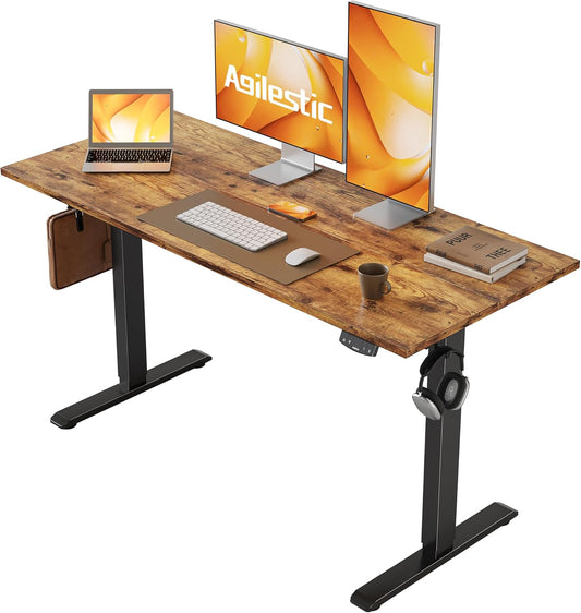 Electric Standing Desk, 48 X 24 Inches Height Adjustable Desk, Sit Stand up for Work Office Home, Ergonomic Rising Computer Table with Memory Preset, Rustic Brown