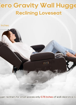 Premium Power Recliner Sofa with Flip-Up Backrest Console, USB & USB-C Ports, AC Outlet, LED Lighting, Space-Saving Design for Living Room and RV (Brown, 67" - 3 Seats) | Faux Leather, Zero Gravity, Dual Reclining, Includes 2 Lumbar Pillows and Bluetooth Speakers