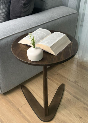 C-Shaped Handmade End Table for Living Rooms - Versatile Sofa Side Table with Slide-Under Design for Compact Spaces (Large, Dark Walnut)