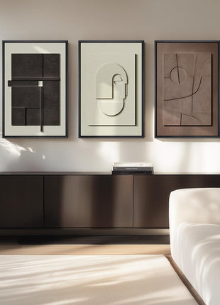 Framed Abstract 3D Textured Wall Art Set - Contemporary Neutral Geometric Sandstone Paintings for Living Room, Bedroom, and Home Office Decor - Overall Dimensions 30x60 Inches