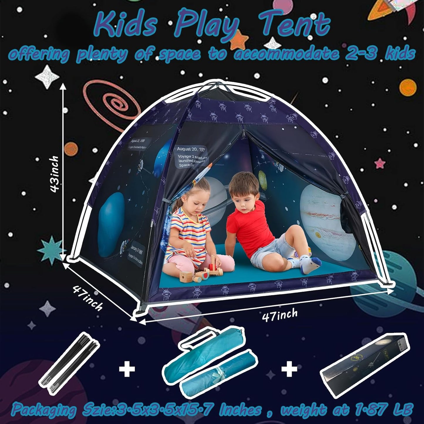 Space World Play Tent Galaxy Dome Playhouse for Boys and Girls Imaginative Play-Astronaut Space for Kids Indoor and Outdoor Fun, Perfect Kid’S Gift- 47" X 47" X 43"