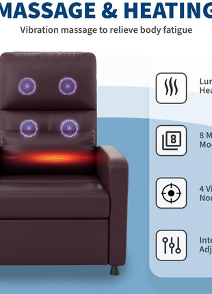 Ergonomic Power Recliner Chair with Heat and Massage Function, Adjustable Electric Recliner in PU Leather, Tall Back and Padded Seat for Home Theater Seating in Living Room
