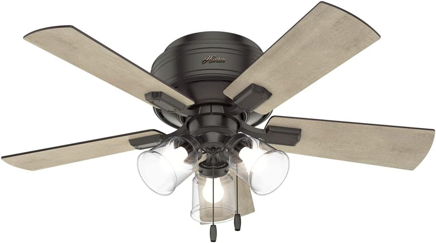 42 Inch Indoor Ceiling Fan with LED Lights and Pull Chain - Low Profile Mount Ceiling Fan, 5 Blades, for Bedroom, Living Room, or Kitchen, Quiet - Crestfield 52153, Noble Bronze