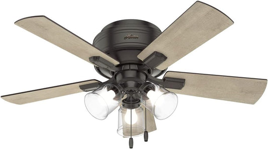 42 Inch Indoor Ceiling Fan with LED Lights and Pull Chain - Low Profile Mount Ceiling Fan, 5 Blades, for Bedroom, Living Room, or Kitchen, Quiet - Crestfield 52153, Noble Bronze