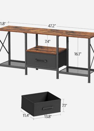 Industrial TV Stand with Fabric Drawer - Rustic Brown Entertainment Center for 50-55 Inch TVs with Open Storage Shelves for Living Room and Bedroom