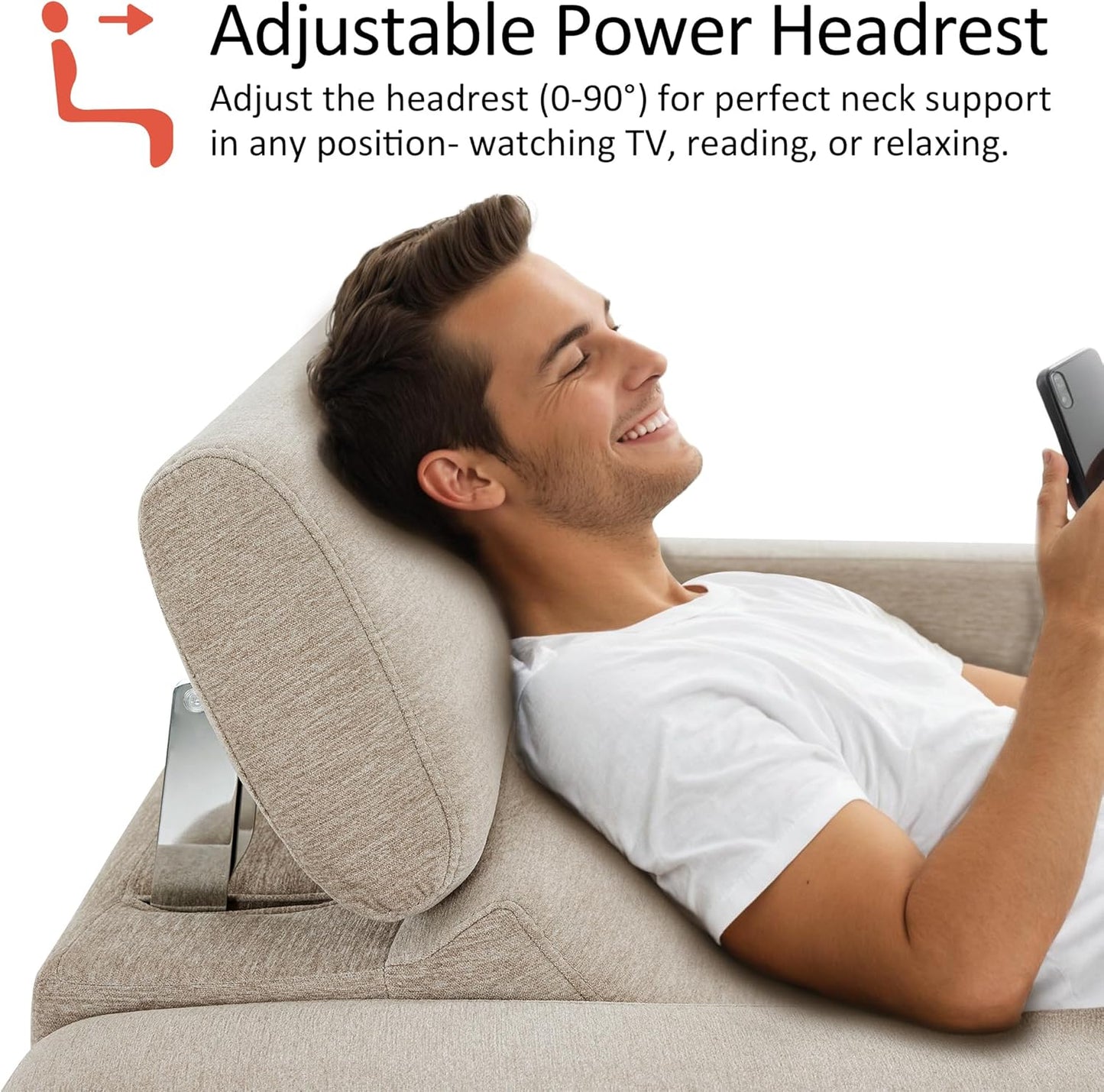 88.6'' Reclining Sofa, Wall Hugger Power Recliner Sofa with Adjustable Headrest, USB a & C Charge Ports, Wood Legs, for Living Room (Fabric, HL198M3) (Beige, 3-Seater)