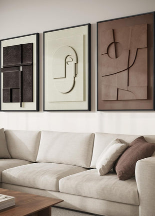 Framed Abstract 3D Textured Wall Art Set - Contemporary Neutral Geometric Sandstone Paintings for Living Room, Bedroom, and Home Office Decor - Overall Dimensions 30x60 Inches