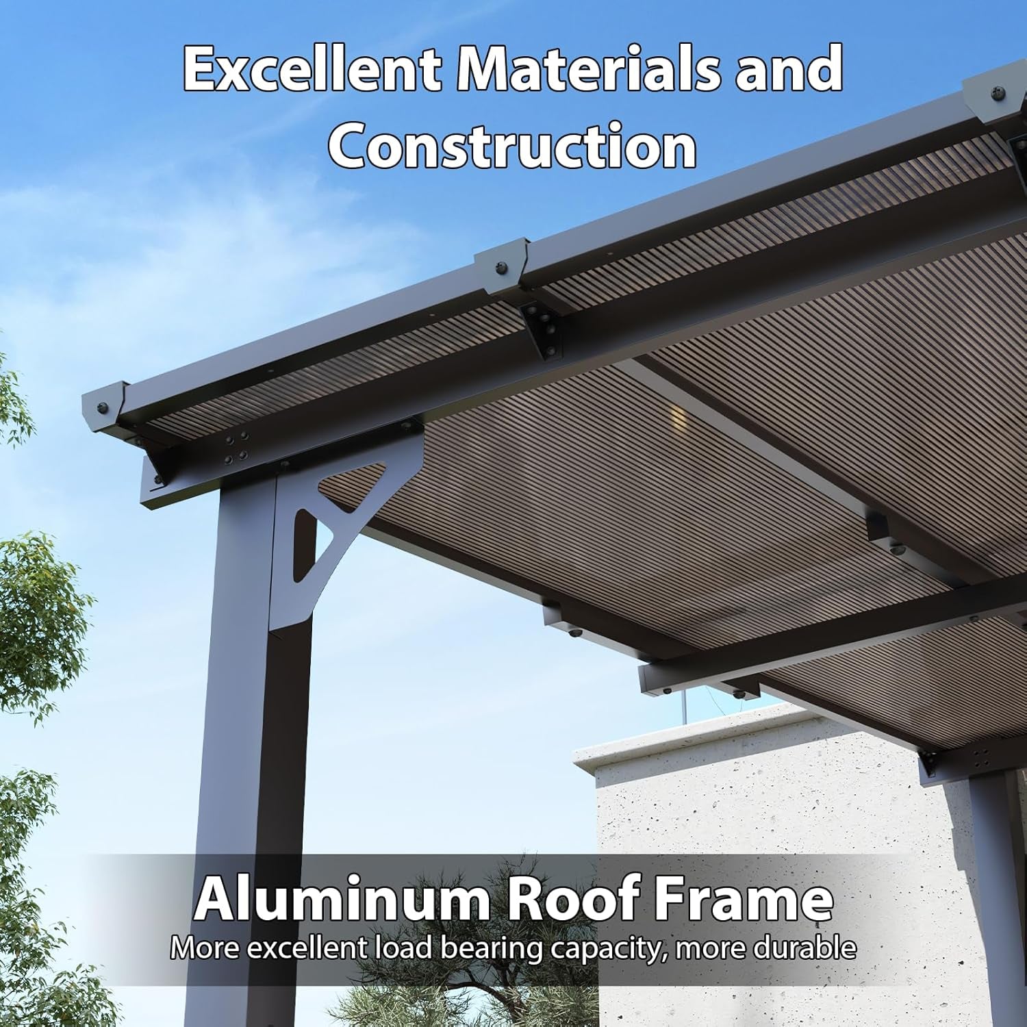 8'X 10' Premium Gazebo with Aluminum Top Frame & Polycarbonate Panel, Wall Mounted Gazebos Pergola, Outdoor Patio Lean to Gazebo, Awnings with Sloped Roof, for Backyard, Porch, Deck