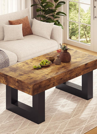 Mid-Century Modern Rectangle Coffee Table - 41.34” Length, Durable Wooden Legs, Perfect for Living Room and Office Use, Easy Assembly