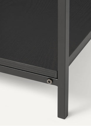 End Table with Lower Shelf, Steel Frame, and Black Wood Finish for Living Room