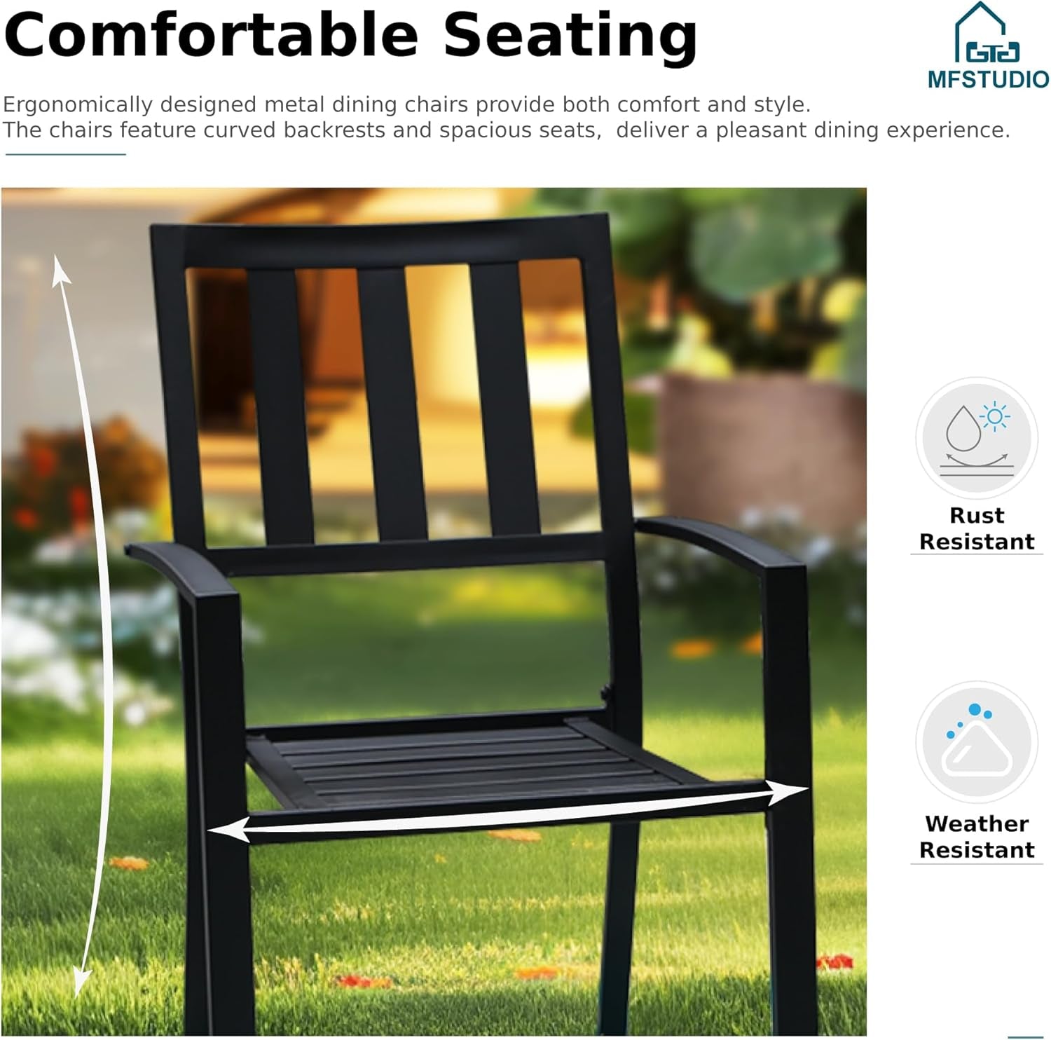 Outdoor Dining Set for 4, Patio Table and Chairs Set with Umbrella Hole, Metal Patio Furniture Set for Deck/Backyard/Poolside/Garden