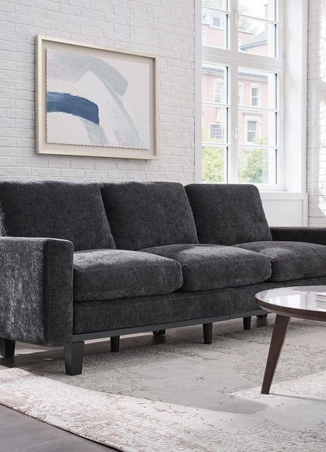 Modern 3-Seater Sofa with Deep Seat, 74.8" Grey Chenille Couch for Living Room, Durable Full Metal Support, Pet-Friendly Comfort, Ideal for Bedroom and Apartment