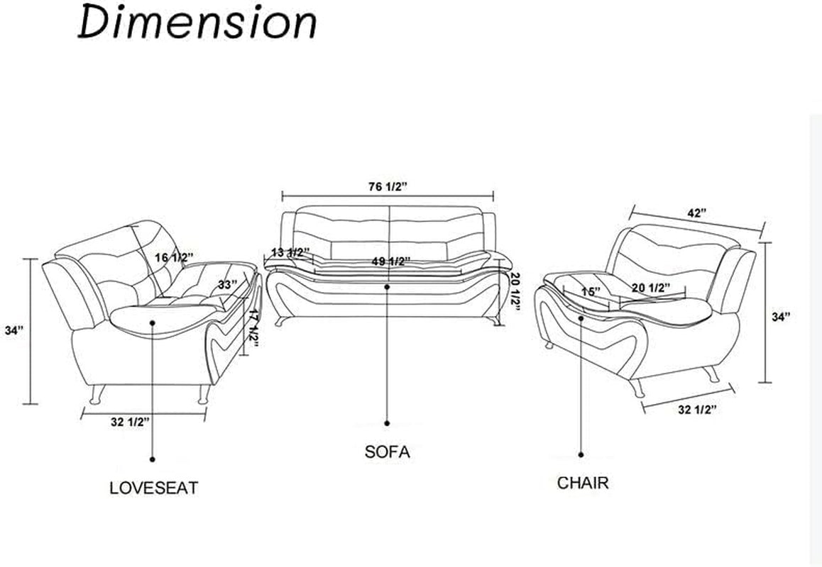 3-Piece Living Room Furniture, Modern White Faux Leather Sofa Set with Sturdy Metal Legs, (3-Seat Sofa + Loveseat + Armchair), Easy Assembly