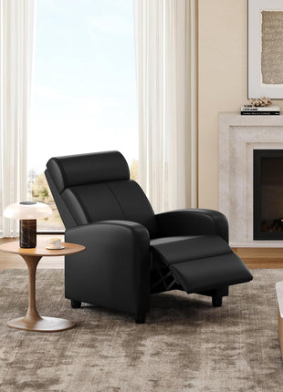 Premium PU Leather Recliner Chair with Lumbar Support, Overstuffed High-Density Foam & Pocket Springs - Push Back Recliner Armchair for Home Theater and Living Room