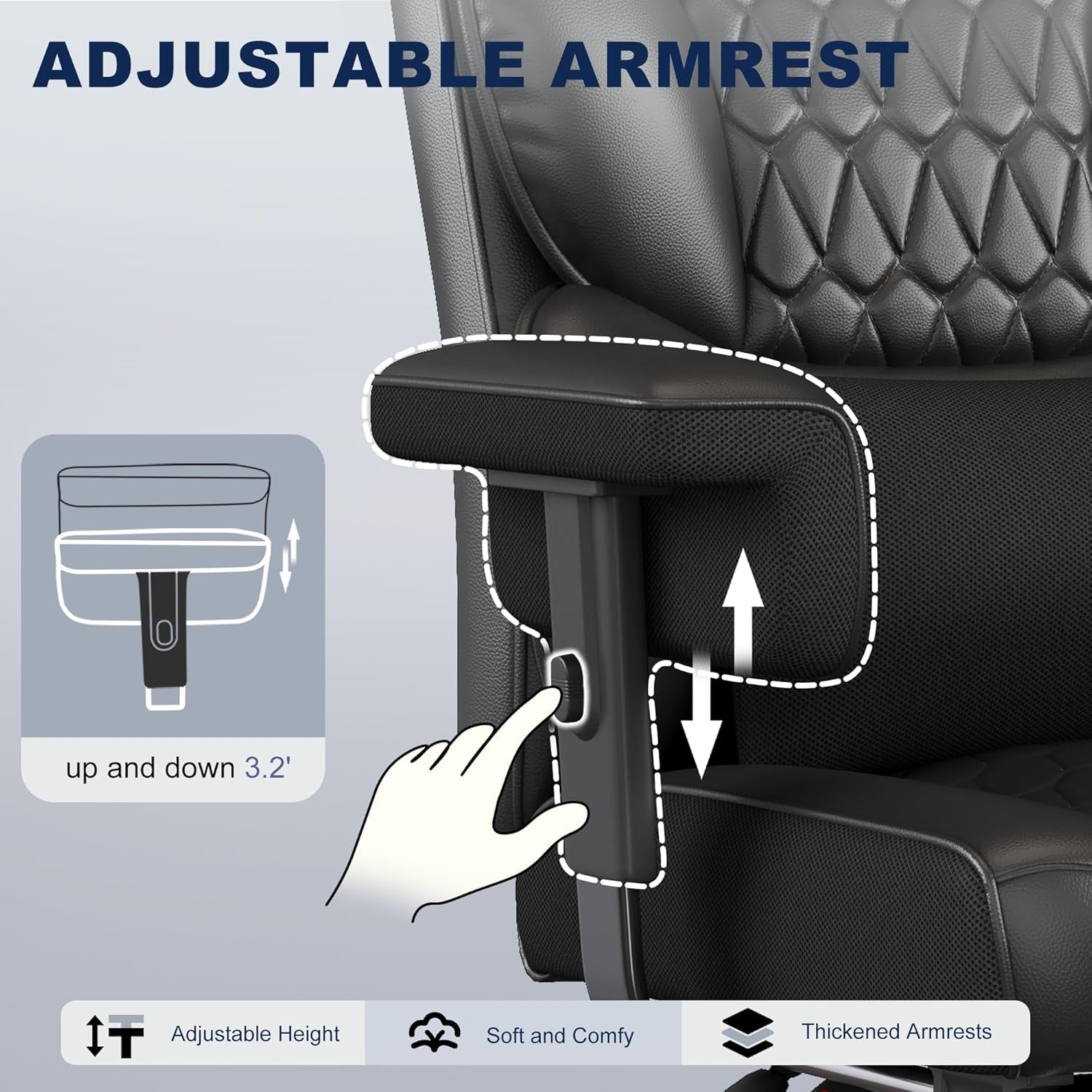 Big and Tall Office Chair with Footrest, High Back Executive Desk Chair with Adjustable Lift Armrest, 155°Recline，Lumbar Support Pillow, Faux Leather Gaming Chairs for Home or Office Black