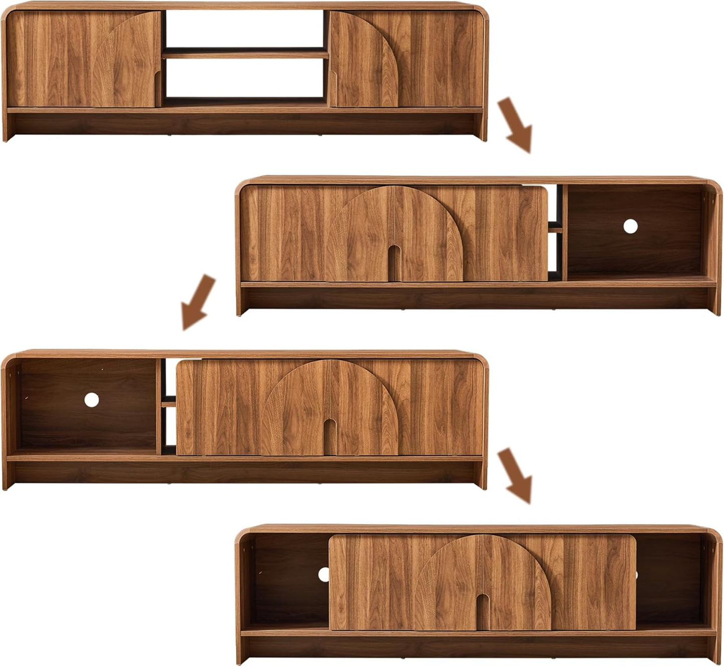 63'' TV Stand for up to 75" Tvs,Mcm TV Console Table with Big Arched Handle,Television Stands Entertainment Media Center with Sliding Door for Living Room Bedroom (Walnut)