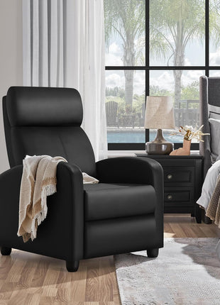 Premium PU Leather Recliner Chair with Lumbar Support, Overstuffed High-Density Foam & Pocket Springs - Push Back Recliner Armchair for Home Theater and Living Room