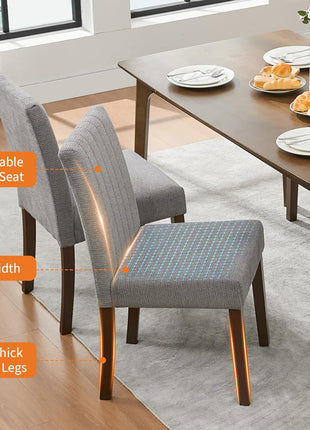 Set of 6  Farmhouse Tufted Parsons Dining Chairs, Upholstered Fabric with Wood Legs and Padded Seat, Grey, for Dining Room and Living Room