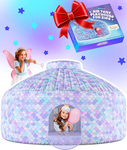 Mermaid Magic Fort Air Tent for Kids with Door (77” X 50”) Builds in 30 Seconds, Toddler Tents Indoor for Imaginative Play, Kids Forts Indoor Playhouse, Christmas/Birthday Gift (Fan Not Incl)
