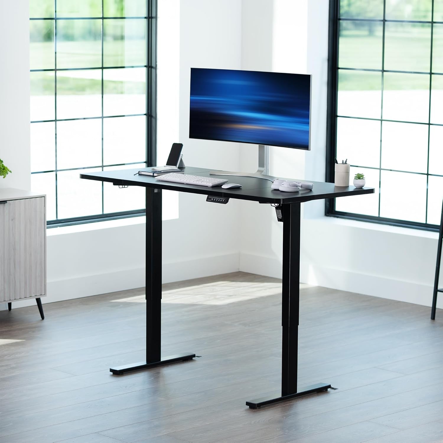 Electric 60 X 30 in Standing Desk, Memory Height Adjustment, 1B Series, Holds 220 Lbs, Black Top Black Frame, DESK-KIT-1B6B-30