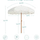 Boho Fringe Umbrella Outdoor Patio, 6.5Ft UPF50+ Picnic Umbrella with Tassels with Steel Pole and Push Button Tilt, Antique White