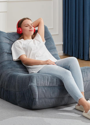Giant Memory Foam Bean Bag Chair for Adults - Plush Faux Fur Sofa for Living Room, Bedroom, and Office (Bluegrey, Single)
