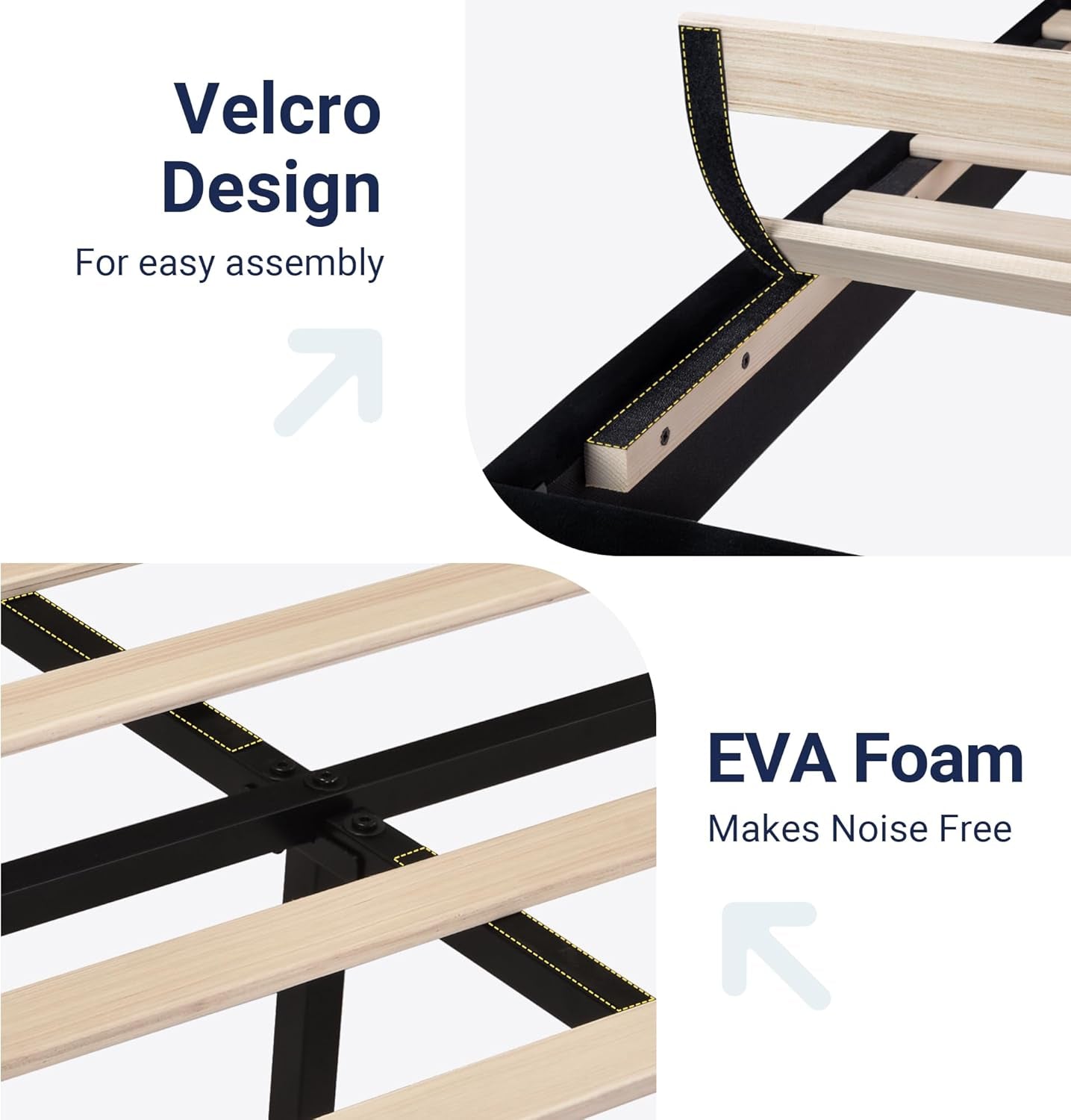 King Size Platform Bed Frame with Velvet Upholstered Headboard and Wooden Slats Support, Fully Upholstered Mattress Foundation/No Box Spring Needed/Easy Assembly, Black