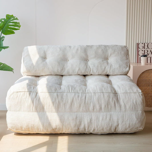 Folding Sofa Bed, Convertible Sleeper Chair with Pilow Foldable Matress with Back Support, Portable Fold Out Chair Bed Comfy Floor Sofa Lounge for Living Room Bedroom, Beige, Double