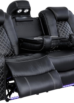 Leather Power Recliner Sofa Set - 3-Piece Home Theater Seating with Loveseat, Chair, Coffee Table, Reading Light, and Cup Holders for Living Room