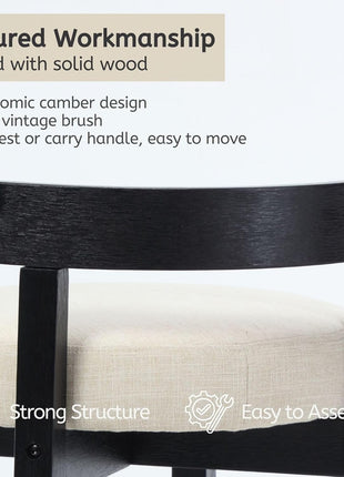 Set of 4 Mid-Century Modern Linen Counter Stools with Upholstered 26.5” Seat Height, Black Wood Legs, and Round Low Back, Perfect for Dining Rooms and Restaurants, Beige