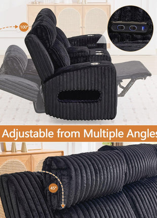 Power Reclining Sofa Set with Adjustable Headrests, Zero Gravity Recliner Couch with Console, Drop-Down Table, Bass Speakers, and Reading Light for Living Room (Black)
