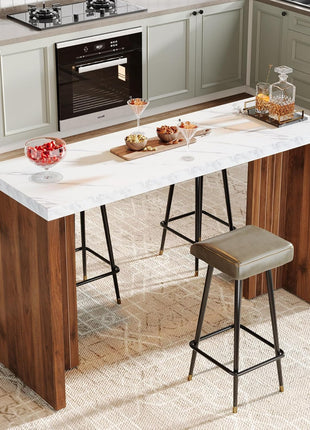 55.12-Inch Contemporary Counter Height Bar Table with Faux Marble Top, Rectangular Design for Kitchen, Dining Room, Living Room, Balcony, and Basement in Walnut and White